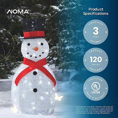Noma 3 Foot Pre Lit LED Whimsical Snowman Outdoor Christmas Lawn Decoration