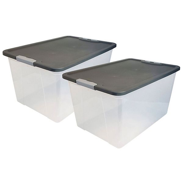 Homz 64 Qt Secure Latching Large Clear Plastic Storage Container Bin w
