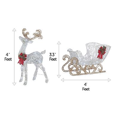 Noma Pre Lit White LED Reindeer and Sleigh Outdoor Holiday Lawn Decoration Set