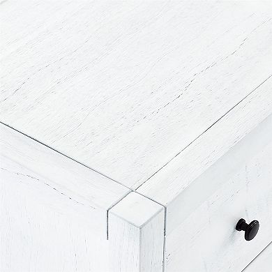 MUSEHOMEINC Rustic Solid Wood 3 Drawer Storage Dresser Nightstand, White Washed