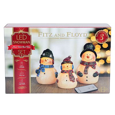 Fitz & Floyd LED Snowman Flameless Candle 3-piece Set