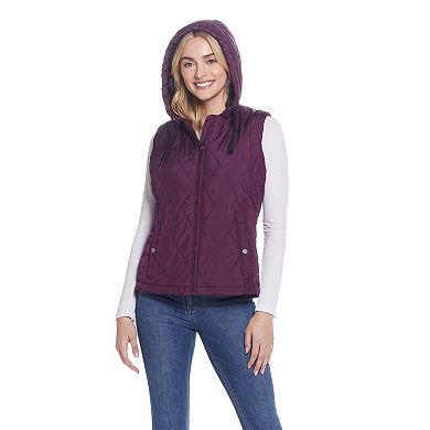 Women's Weathercast Hood Plush Lined Quilted Vest