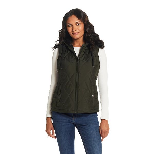 Women's Weathercast Hood Plush Lined Quilted Vest