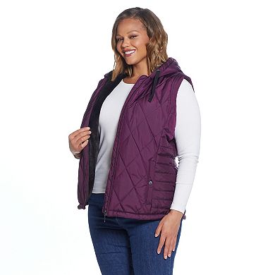 Plus Size Weathercast Hood Plush Lined Quilted Vest