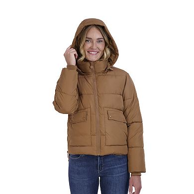 Juniors' Sebby Contrast Hooded Puffer Coat