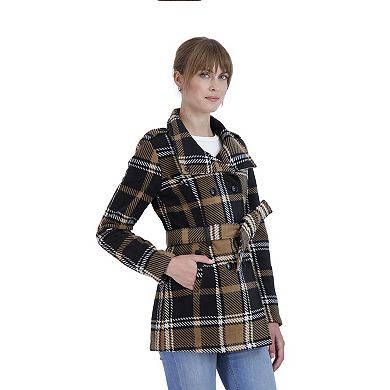 Juniors' Sebby Faux-Leather Trim Fleece Trench Coat