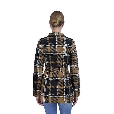 Juniors' Sebby Faux-Leather Trim Fleece Trench Coat