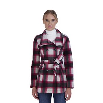 Juniors' Sebby Faux-Leather Trim Fleece Trench Coat