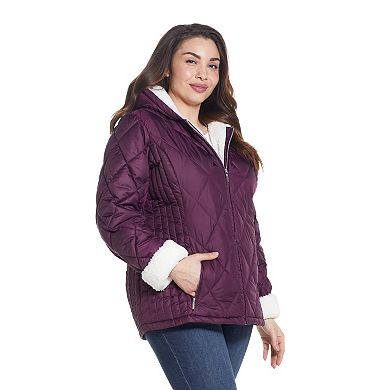 Plus Size Weathercast Sherpa-Trim Quilted Puffer Jacket