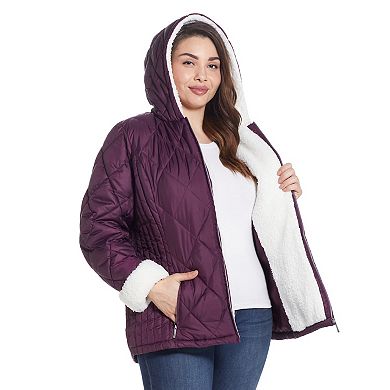 Plus Size Weathercast Sherpa-Trim Quilted Puffer Jacket