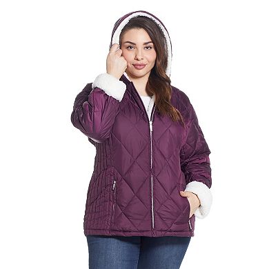 Plus Size Weathercast Sherpa-Trim Quilted Puffer Jacket