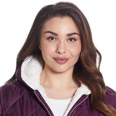 Plus Size Weathercast Sherpa-Trim Quilted Puffer Jacket