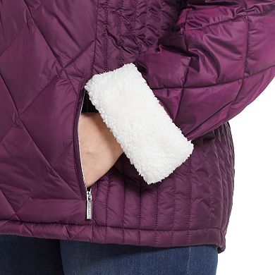 Plus Size Weathercast Sherpa-Trim Quilted Puffer Jacket