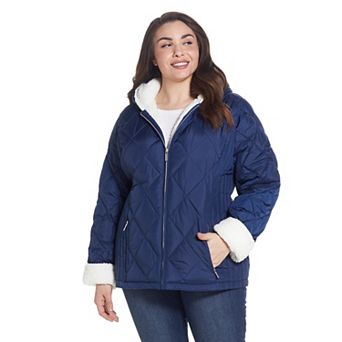 Plus Size Weathercast Sherpa-Trim Quilted Puffer Jacket