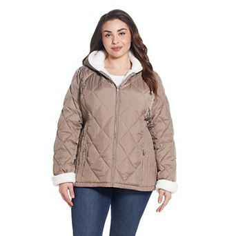Plus Size Weathercast Sherpa-Trim Quilted Puffer Jacket