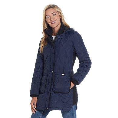 Women's Weathercast Hood Ribbed-Trim Quilted Walker Jacket