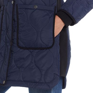 Women's Weathercast Hood Ribbed-Trim Quilted Walker Jacket