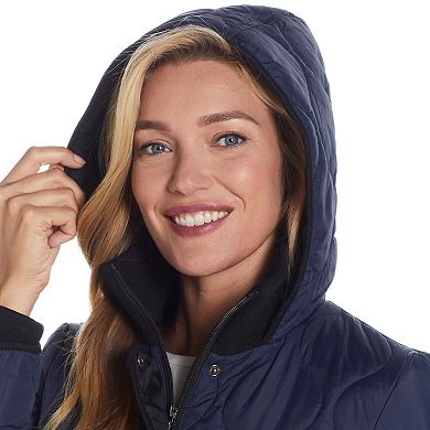 Women's Weathercast Hood Ribbed-Trim Quilted Walker Jacket