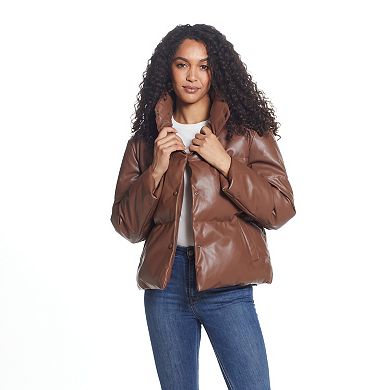 Women's Weathercast Faux-Leather Puffer Coat
