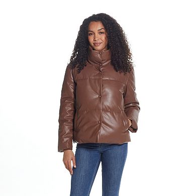 Women's Weathercast Faux-Leather Puffer Coat