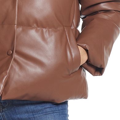 Women's Weathercast Faux-Leather Puffer Coat