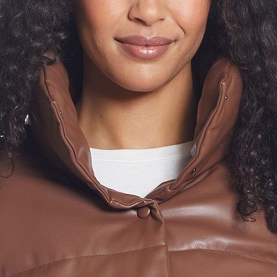 Women's Weathercast Faux-Leather Puffer Coat