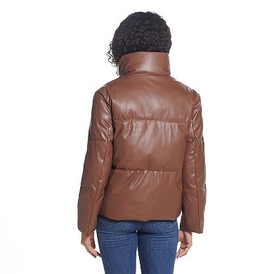 Women's Weathercast Faux-Leather Puffer Coat