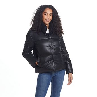 Women's Weathercast Faux-Leather Puffer Coat