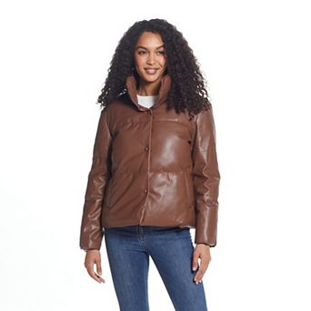 Women's Weathercast Faux-Leather Puffer Coat