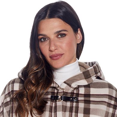 Women's Weathercast Hood Plaid Fleece Poncho