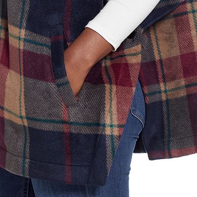 Women's Weathercast Hood Plaid Fleece Poncho