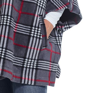 Women's Weathercast Hood Plaid Fleece Poncho