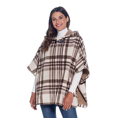 Women's Weathercast Hood Plaid Fleece Poncho