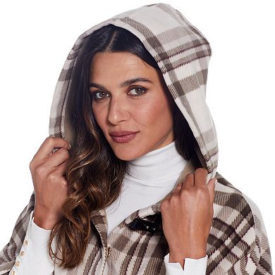 Women's Weathercast Hood Plaid Fleece Poncho