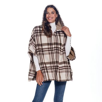 Women's Weathercast Hood Plaid Fleece Poncho