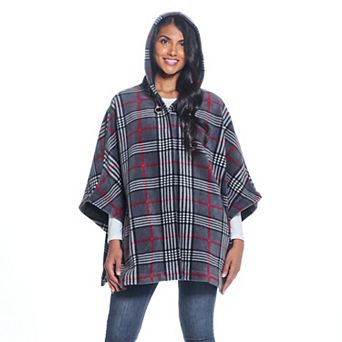 Women's Weathercast Hood Plaid Fleece Poncho