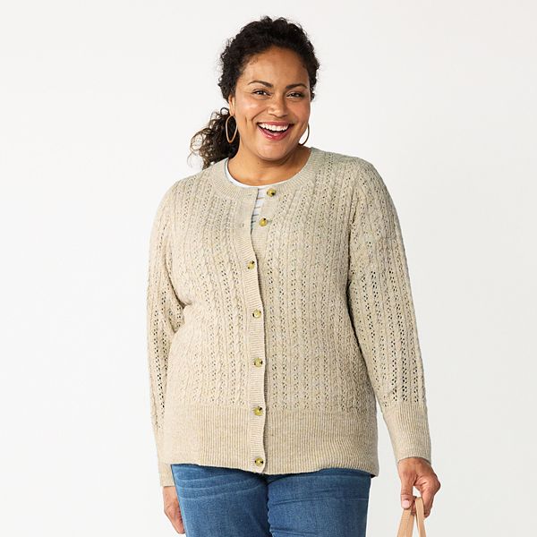 Plus Size Croft Barrow Stitch Crewneck Cardigan