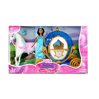 Chic Fantasy Fairytale Fairytale Princess Carriage Black Hair Doll and Vehicle