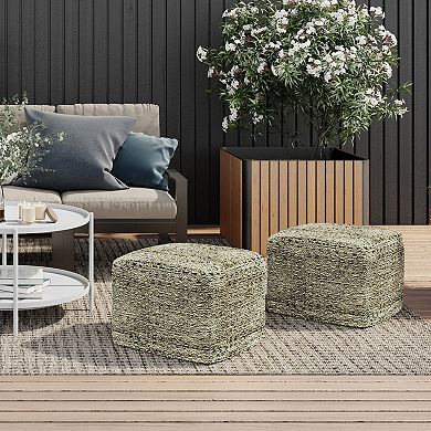 Simpli Home Janelle Square Woven Indoor / Outdoor Pouf