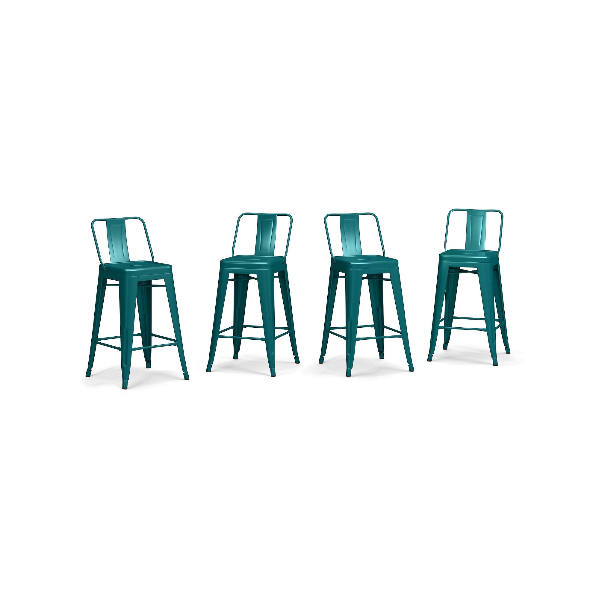 Simpli Home Rayne Curved Back Counter Stool 4-piece Set, Teal Blue