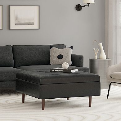 Simpli Home Shay 38-in. Mid-Century Square Coffee Table / Storage Ottoman