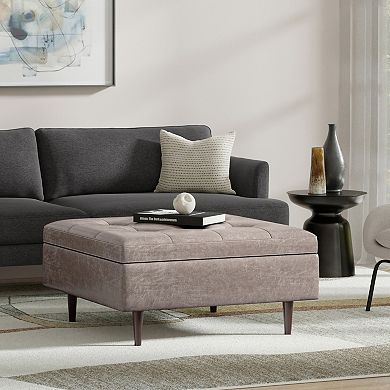 Simpli Home Shay 38-in. Mid-Century Square Coffee Table / Storage Ottoman