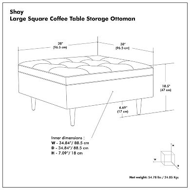 Simpli Home Shay 38-in. Mid-Century Square Coffee Table / Storage Ottoman