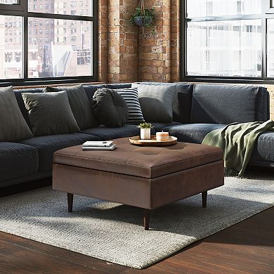 Simpli Home Shay 38-in. Mid-Century Square Coffee Table / Storage Ottoman