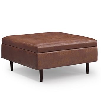 Simpli Home Shay 38 in Mid-Century Square Coffee Table / Storage Ottoman