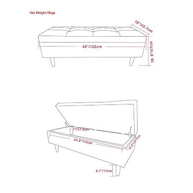 Simpli Home Shay 48-in. Mid-Century Storage Ottoman