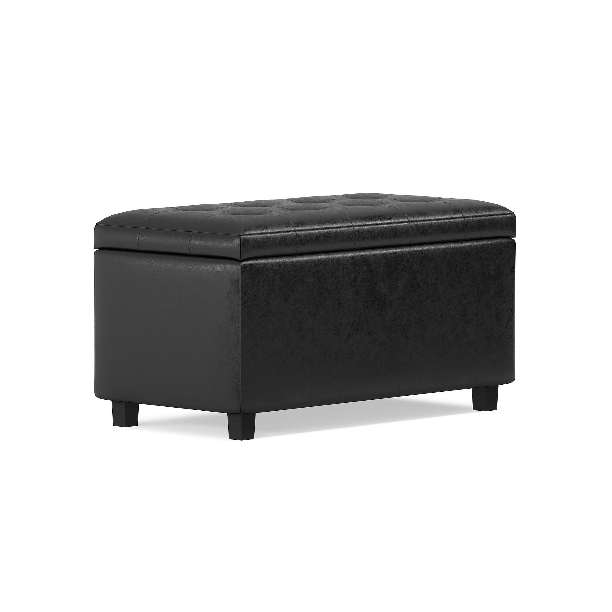 Simpli Home Cosmopolitan Storage Ottoman, Distressed Black