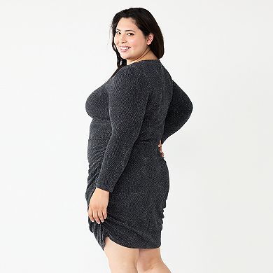 Juniors' Plus Size Speechless Ruched Metallic Bodycon Dress