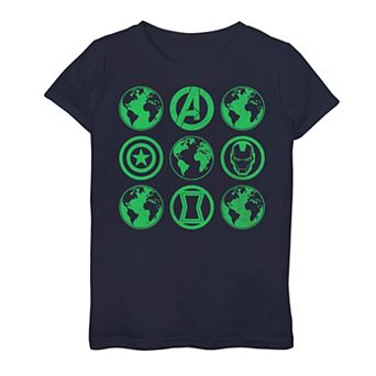 Girls 7-16 Marvel Avengers Green Globes And Logos Graphic Tee