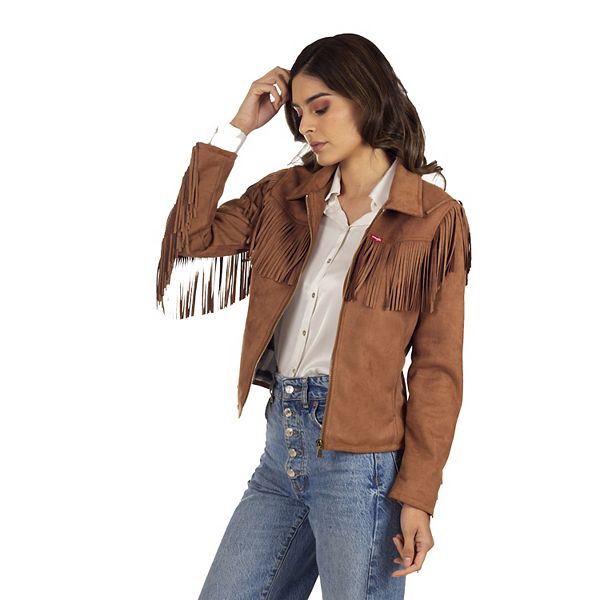 Fringe jacket womens suede sale